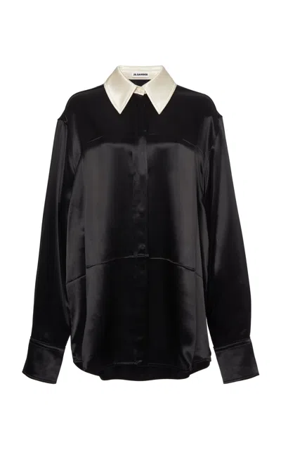 Jil Sander Collared Satin Shirt In Black