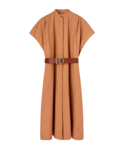 Jil Sander Collarless Belted Shirt Dress In Brown