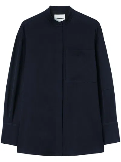 Jil Sander Collarless Button-front Shirt In 蓝色