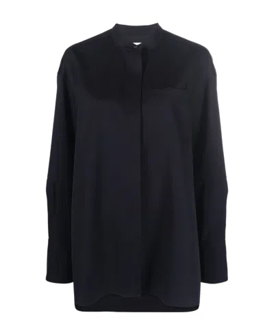 Jil Sander Collarless Button-front Shirt In Black
