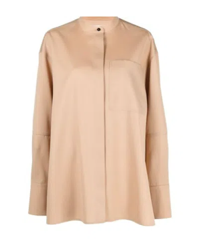 Jil Sander Collarless Button-front Shirt In Nude
