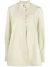 Jil Sander Collarless Cotton Shirt In Green