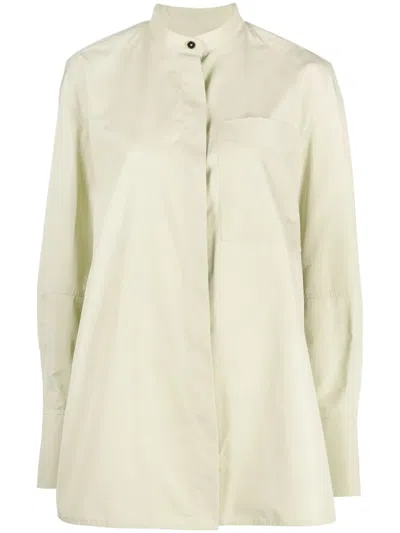 Jil Sander Collarless Cotton Shirt In Green