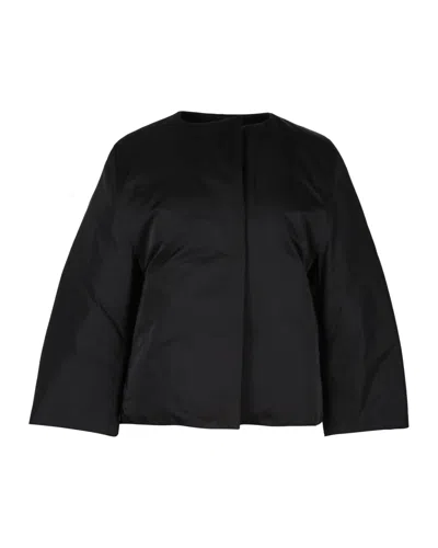 Jil Sander Collarless Down Jacket In Navy Blue Polyester In Black