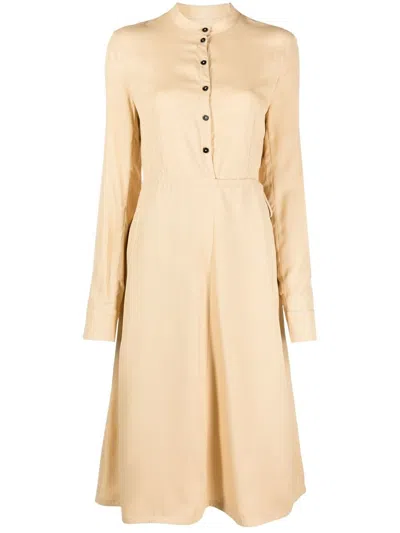 Jil Sander Collarless Long-sleeve Midi Dress In Nude