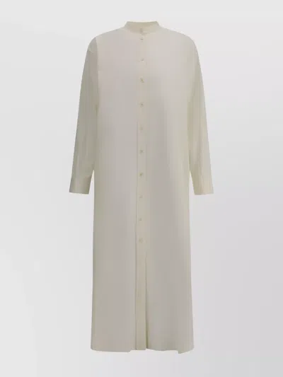 Jil Sander Collarless Modern Shirt Dress With Side Slits In Beige