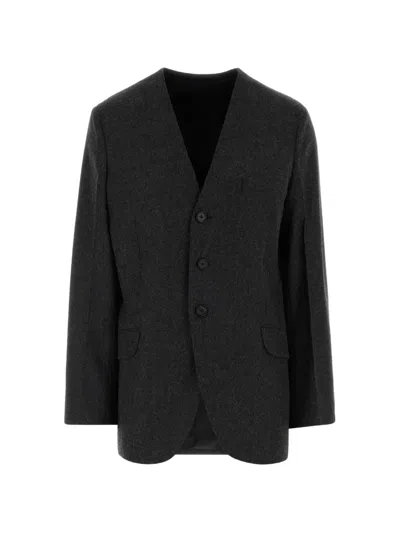 Jil Sander Collarless Single-breasted Blazer In Black