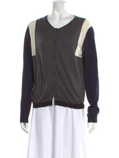 Pre-owned Jil Sander Colorblock Pattern V-neck Sweater In Gray