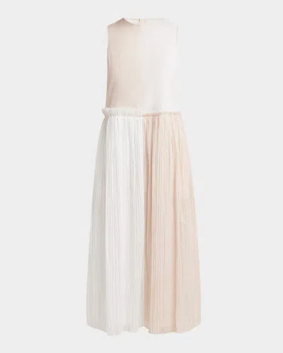 Jil Sander Colorblock Pleated Sleeveless Midi Dress In White