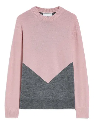 Jil Sander High Neck Color-blocked Sweater With Chevron Design In Multi