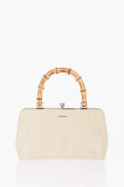 Jil Sander Coluber Skin Handbag With Bamboo Handle In Beige