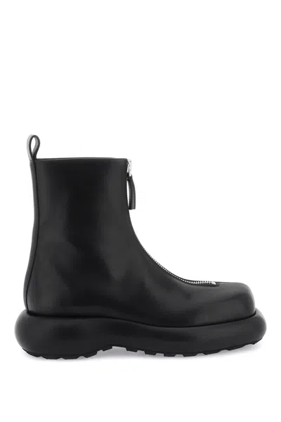 Jil Sander Combat Boots In Black Leather In 1