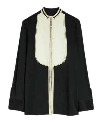JIL SANDER JIL SANDER CONTRAST-BIB DETAILED SATIN SHIRT