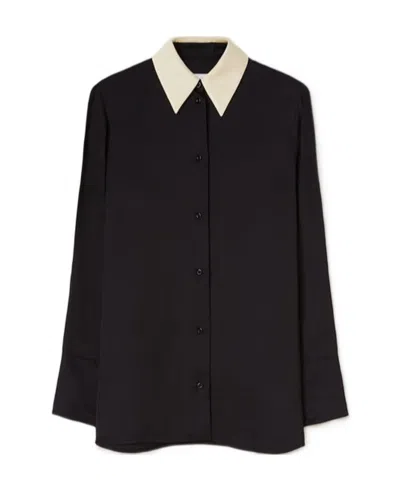 Jil Sander Contrast-collar Buttoned Shirt In Black