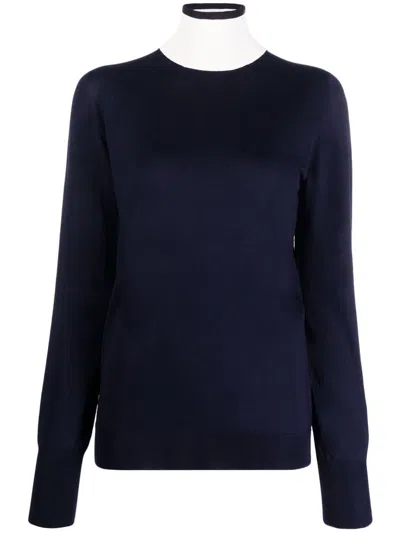 Jil Sander Contrast-neck Long-sleeved Jumper In Blau