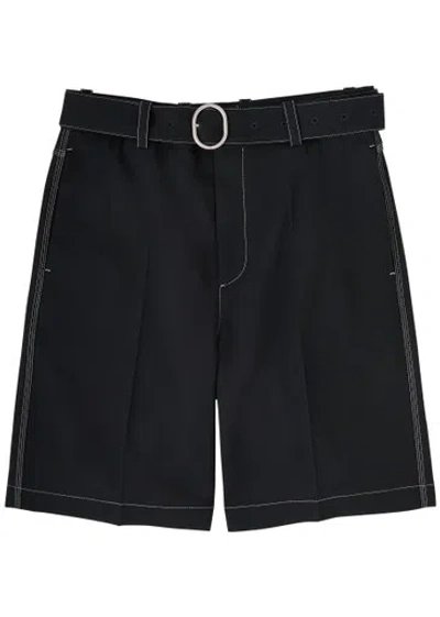 Jil Sander Contrast-stitch Twill Shorts In Navy