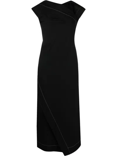 Jil Sander Contrast Stitching Draped Dress In Black