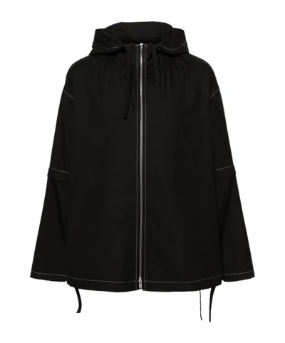 Jil Sander Contrast-stitching Hooded Jacket In Black