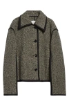 Jil Sander Contrast Trim Wool Blend Herringbone Jacket In Green