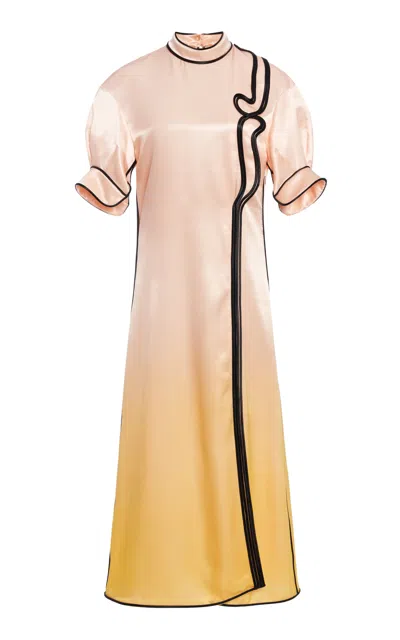 Jil Sander Contrast-trimmed Ombré Satin Midi Dress In Multi