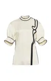 Jil Sander Contrast-trimmed Satin Top In Off-white