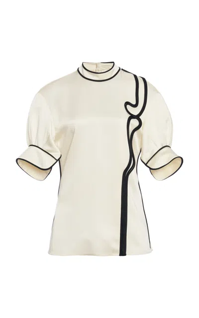 Jil Sander Contrast-trimmed Satin Top In Off-white