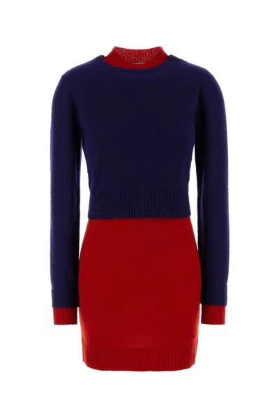 Jil Sander Contrast Wool-blend Mini Dress In Blue