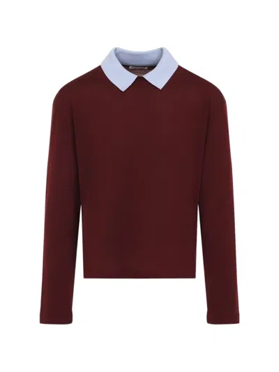 Jil Sander Wool Knit Long-sleeve Polo Shirt In Burgundy