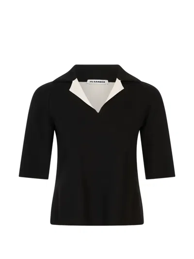 Jil Sander Contrast-collar Raglan-sleeve Top In Schwarz