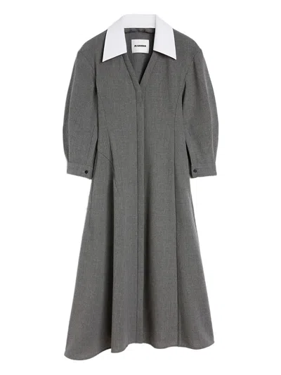 Jil Sander Contrasting-collar Midi Dress In Gray