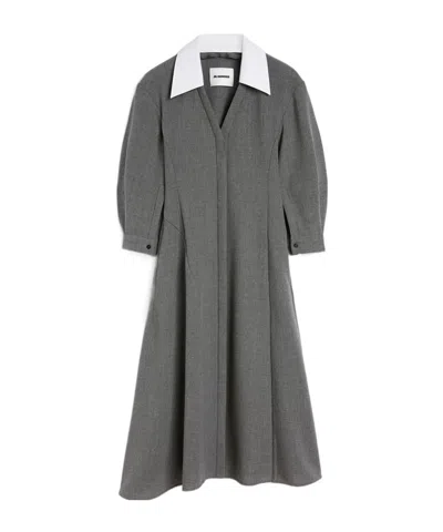 JIL SANDER CONTRASTING-COLLAR MIDI DRESS