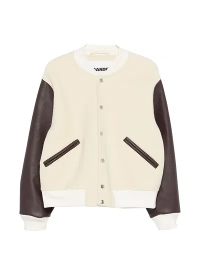 Jil Sander Contrast-sleeve Bomber Jacket In Neutral