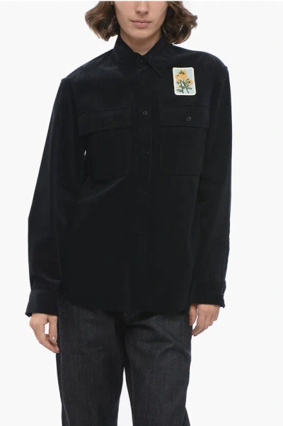 Jil Sander Corduroy Overshirt With Embroidered Patch In Black