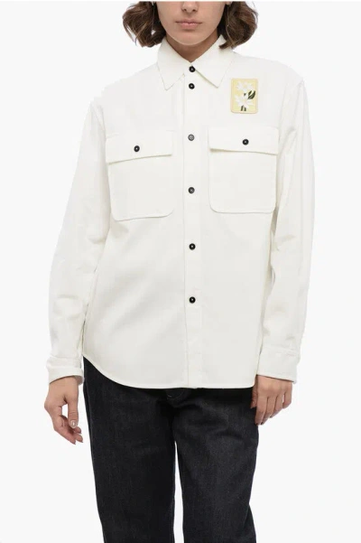 Jil Sander Corduroy Overshirt With Embroidered Patch In White