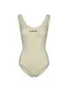 Jil Sander One-piece Swimsuit With Logo And Scoop Neckline In Beige