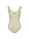Jil Sander One-piece Swimsuit With Logo And Scoop Neckline In Beige