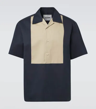 Jil Sander Cotton And Silk Bowling Shirt In Blue