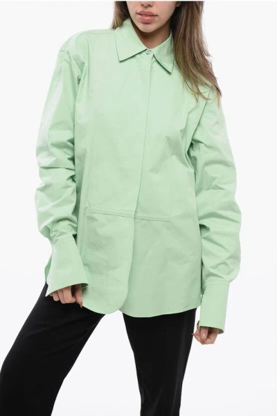 Jil Sander Cotton Asymmetric Shirt With Hidden Placket In Green