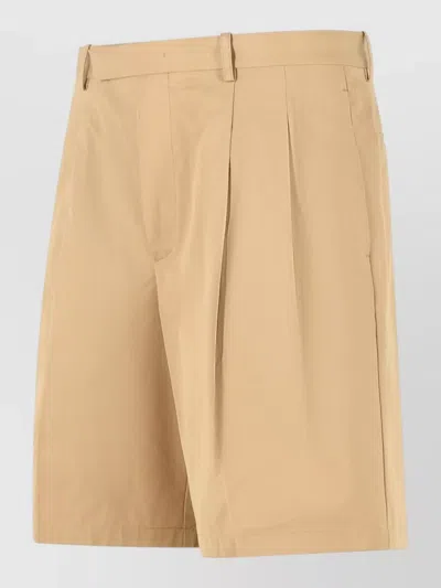 Jil Sander Cotton Bermuda Shorts Pleats Belt Loops In Brown