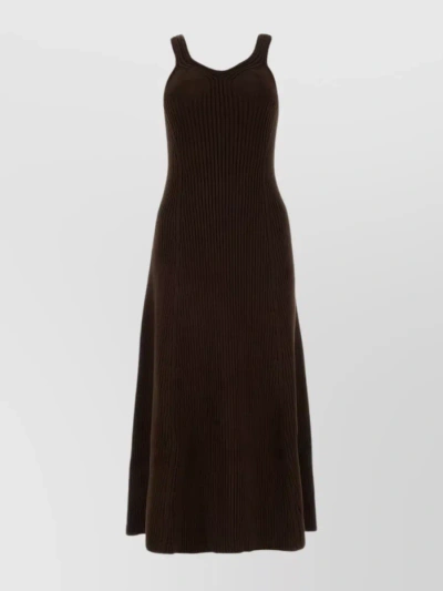 Jil Sander Ribbed-knit Midi Dress In Brown
