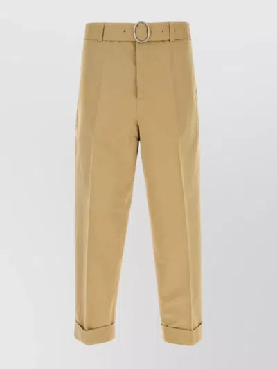 Jil Sander Cotton Blend Trousers Cuffed Hem In Beige