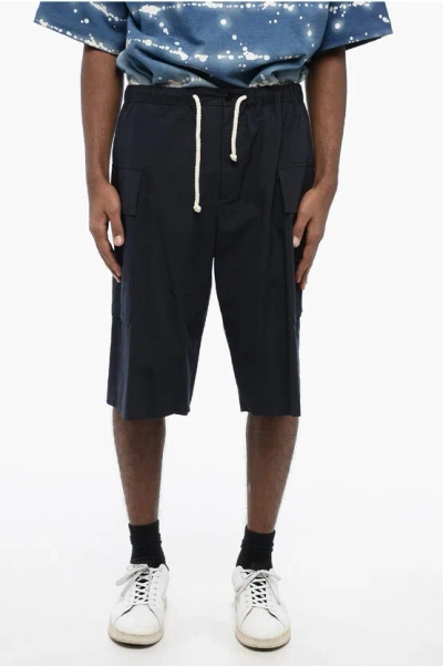 Jil Sander Cotton Cargo Shorts With Rope Drawstring In Black
