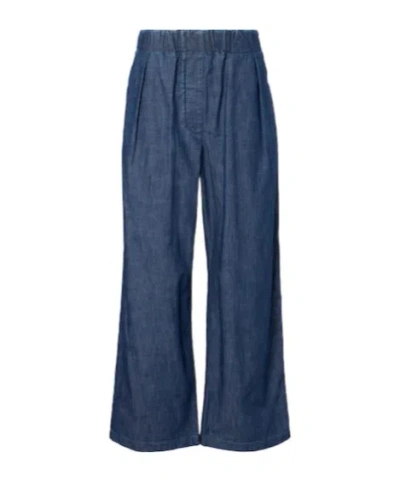 Jil Sander Cotton Chambray Wide-leg Pants In Blue