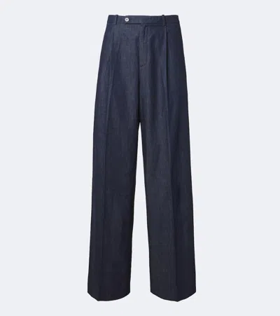 Jil Sander Cotton Chambray Wide-leg Pants In Blue