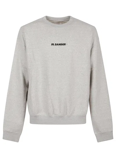 Jil Sander Cotton Crew Neck Sweater With Embroidered Logo In Gray