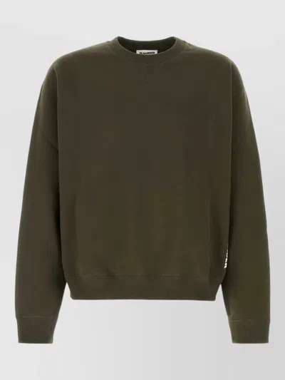 Jil Sander Cotton Crew Neck Sweatshirt Long Sleeves In Green