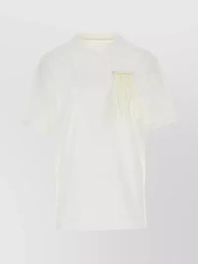 Jil Sander Cotton Crew Neck T-shirt With Tassel Detail In White
