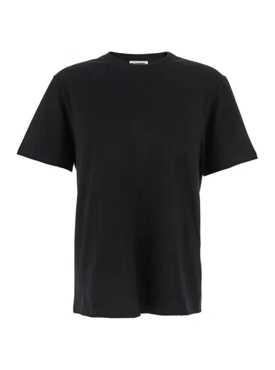 Jil Sander Cotton Crewneck With Rear Logo Patch T-shirt In Black