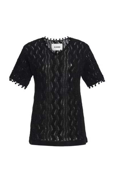 Jil Sander Cotton Crochet Top In Black