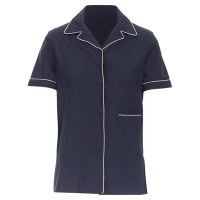 Jil Sander Cotton Cuban Shirt Notch Collar Pipe Short Sleeves In Blue